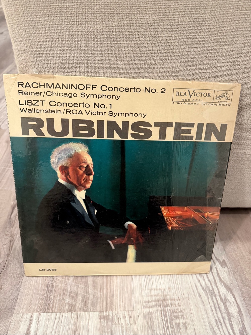 A vintage vinyl album Artur Rubinstein performing Rachmaninoff and List concerto